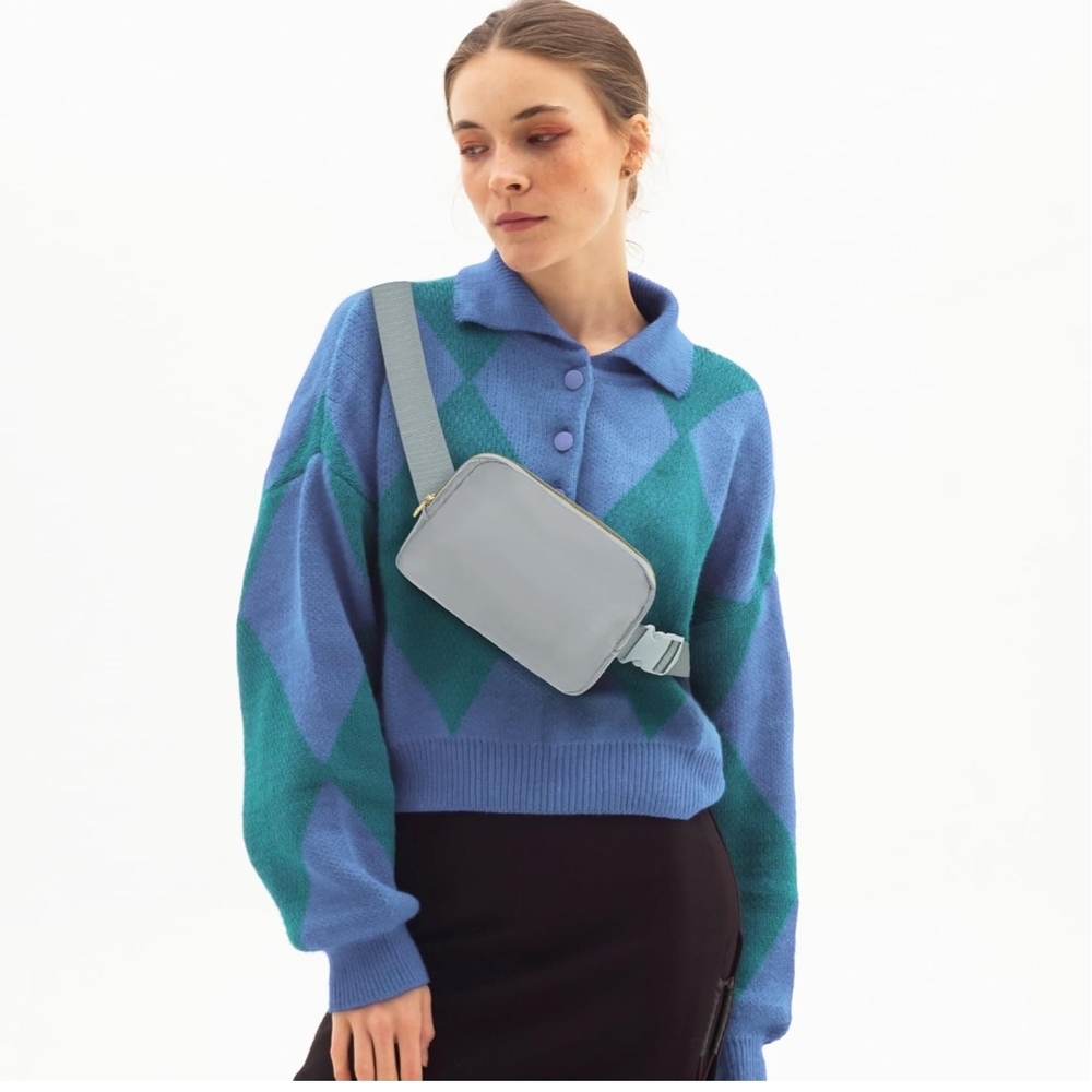 Gray‎ Blue Waterproof Belt Bag Adjustable Crossbody Fanny Pack Waist Bag